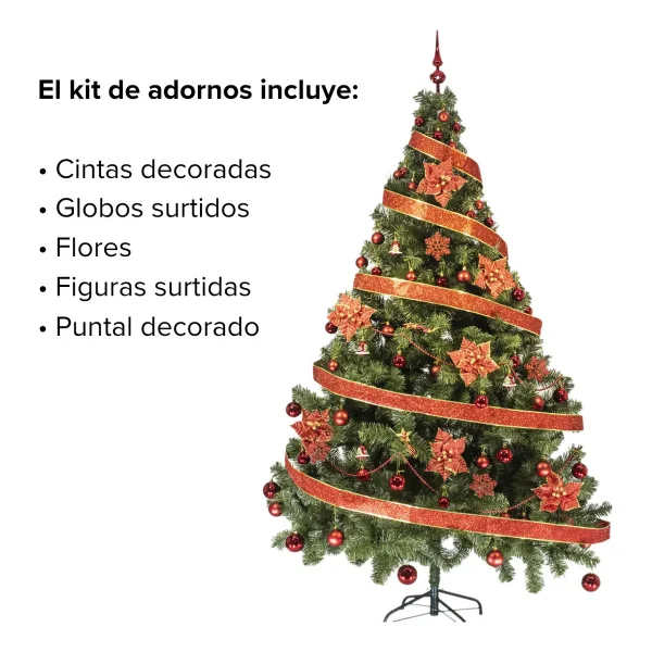 Arbol Navidad Tronador Verde 2,10m + Kit 60 Rojo