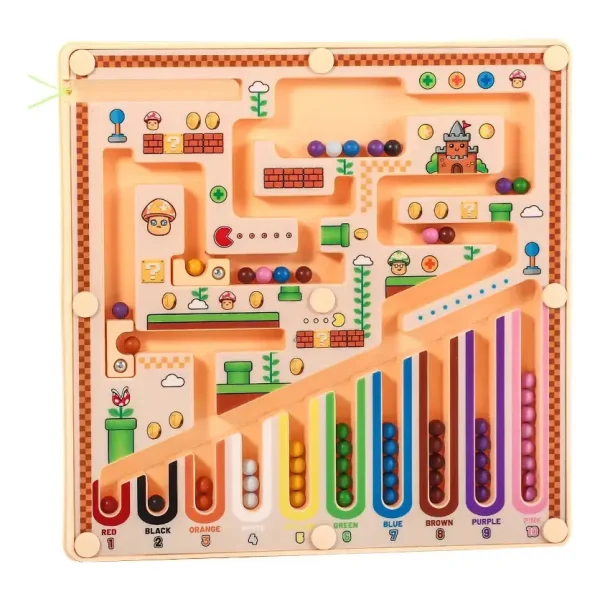 Juego Magnético Laberinto Bolitas Lápiz Colores Niños Beige