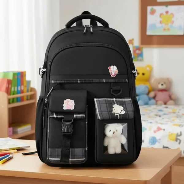 Mochila Escolar Infantil Colegio Urbana Reforzada Para Niñas Color Negro Diseño De La Tela Liso