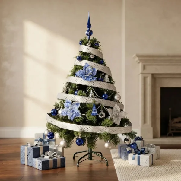Arbol Navidad Tronador Verde 1,20 + Kit 30 Azul Plata