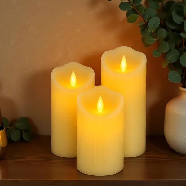 Velas Set X3 Velon Luz Led Calida Llama Efecto Fuego A Pilas Calido