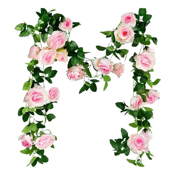 Flores Artificiales Enredadera Rosa Pack X6 Guirnalda Deco Rosa