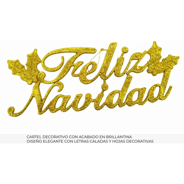 Adorno Colgante Cartel Feliz Navidad Decoracion Dorado Cartel Feliz Navidad
