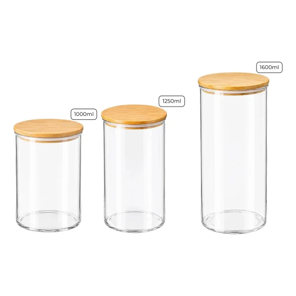 Frasco Contenedor Hermético Acrílico Con Tapa Bambú 1250ml Transparente