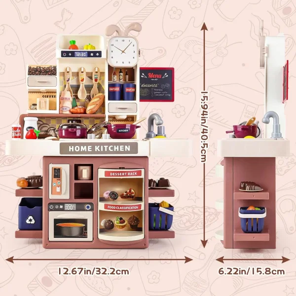 Cocinita Juguete Infantil Con Vapor Agua Luz Mas Accesorios Rosa Nude