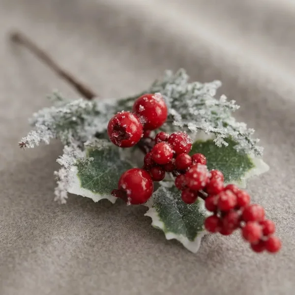 Vara Pick Navideño Decorativo Frutos Rojos Muérdago Nevado Rojo