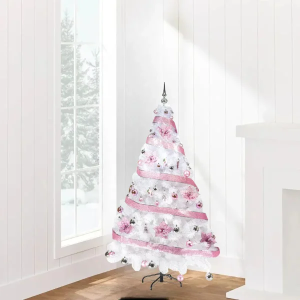 Arbol Navidad Blanco Tronador De Lujo 1.80mts + Kit Rosa Blanco