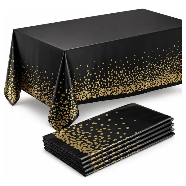 Mantel Metalizado Rectangular Cumpleaños Fiestas 137x183 Negro Lunares