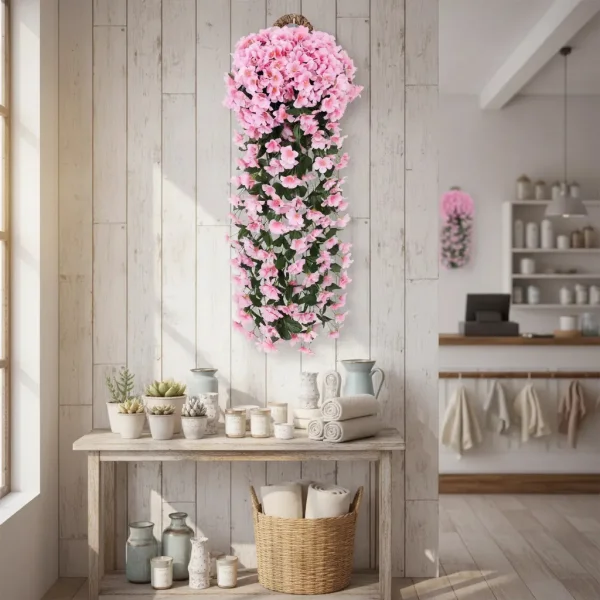 Ramo Flor Colgante Planta Jardin Artificial Enredadera X4u Rosa
