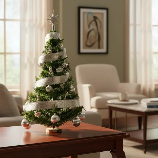 Arbolito De Navidad 80cm Con Adornos 30 Piezas Plata Verde