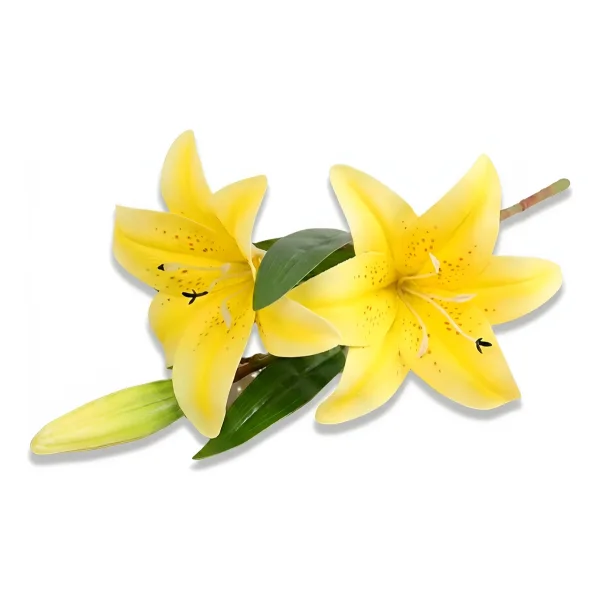 Ramo De Flores Lirios Artificiales Lilium Toque Real 36cm Amarillo