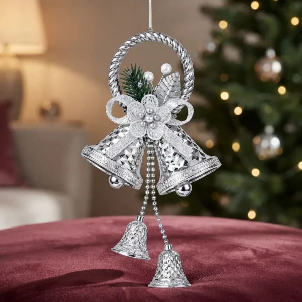 Adorno Campana Navideña Colgante Navidad Deco Arbol Puerta Plata