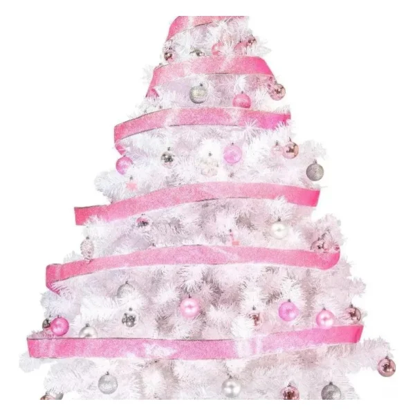 Arbol De Navidad Blanco Montañes Deluxe 1,80mts + Kit Rosa