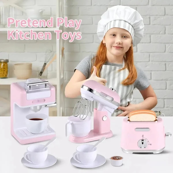 Juego De Cocina Electrodomésticos X3 Piezas Con Luz Y Sonido Rosa