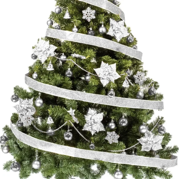 Arbolito De Navidad Tronador De Lujo 2,10m Kit 60 Plata Deco Verde