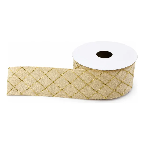 Cinta Navideña Terciopelo Rombos Dorados 3,5cm X 2,7m Adorno Beige
