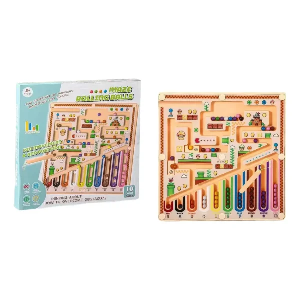 Juego Magnético Laberinto Bolitas Lápiz Colores Niños Beige