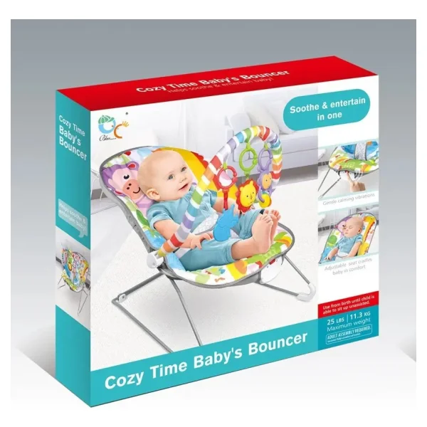 Mecedora Silla Multicolor Para Bebe Con Vibración Y Sonajero Blanco Multicolor