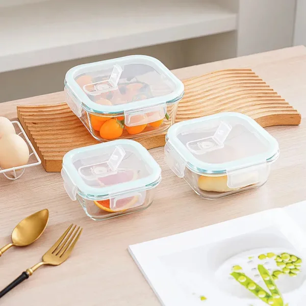 Set X3 Tuppers Recipientes Herméticos Vidrio Horno Freezer Transparente