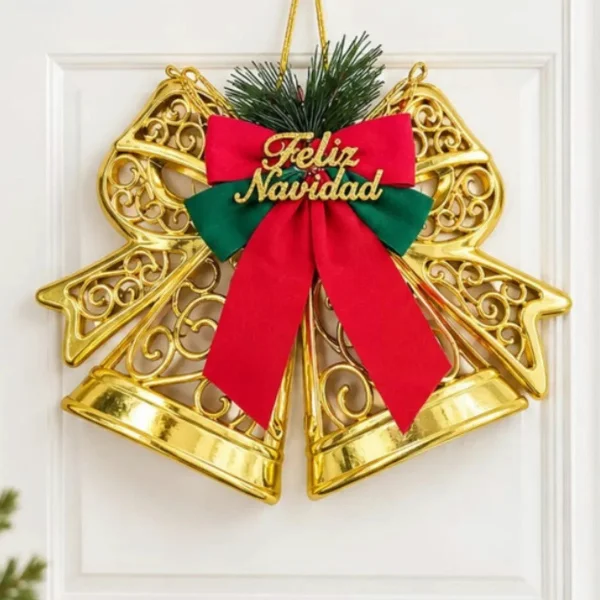 Campanas Caladas Deco Navidad Adorno Arbolito Puerta 28x20cm Dorado