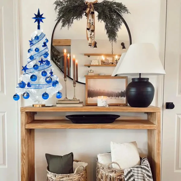 Arbolito De Navidad Blanco 80cm Con Adornos 30 Piezas Azul Blanco Y Azul