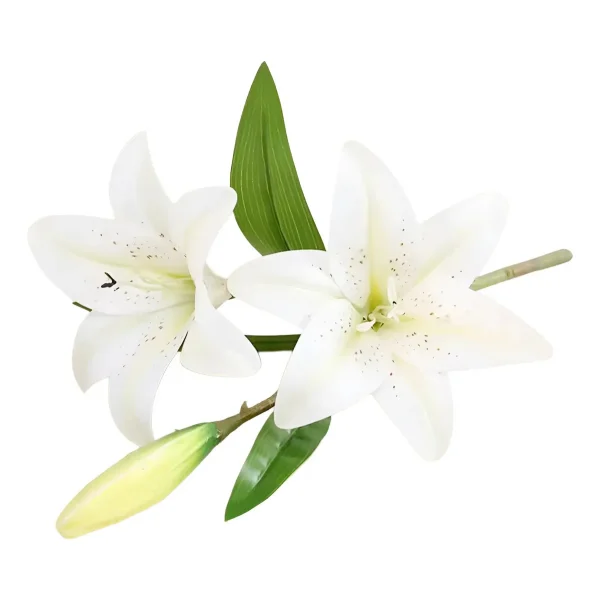 Ramo De Flores Lirios Artificiales Lilium Toque Real 36cm Blanco