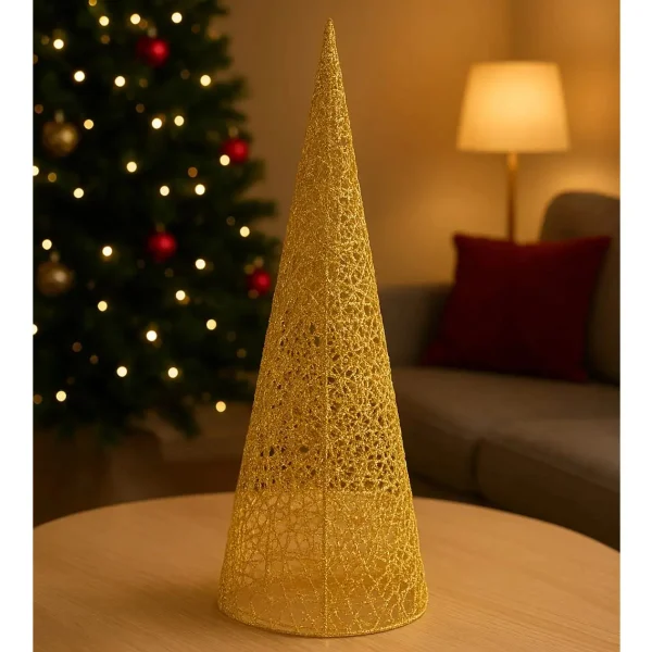 Pino Alambre Cono Navideño Decoración Adorno Navidad 40cm Dorado