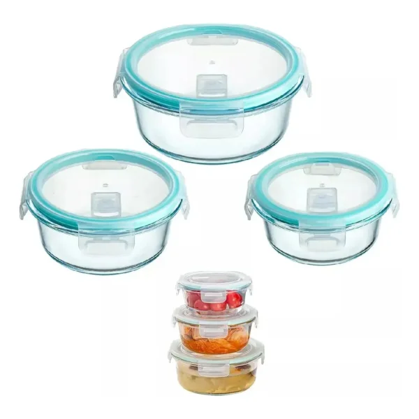 Set X3 Tuppers Contenedores Hermeticos Vidrio Horno Freezer Transparente