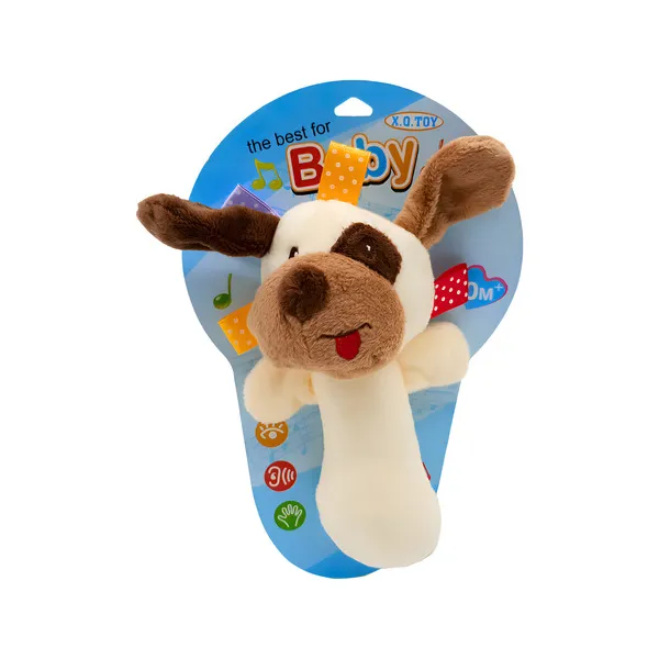 Sonajero Juguete Peluche Perro Con Chifle Para Bebé Color Blanco