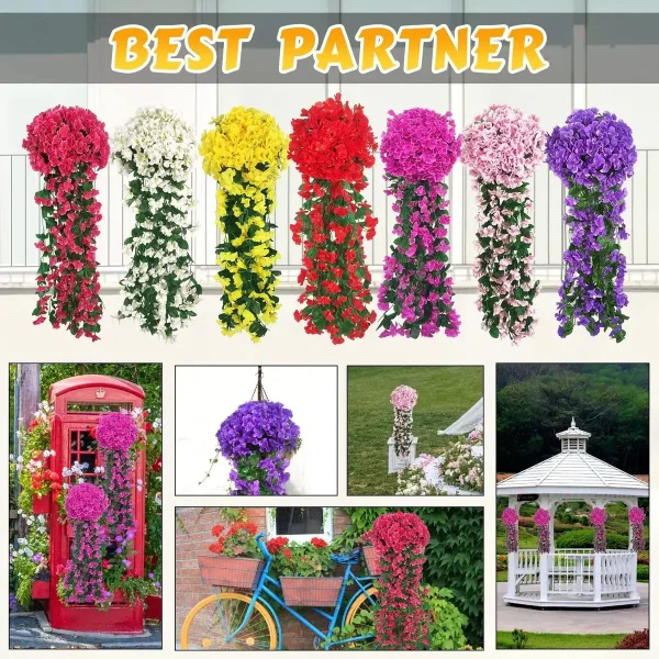 Ramo Flor Colgante Planta Jardin Artificial Enredadera X4u Rosa