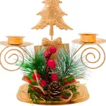 Candelabro Porta Velas X2 Decorativos Navidad 17cm Color Dorado