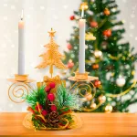Candelabro Porta Velas X2 Decorativos Navidad 17cm Color Dorado