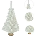Arbol De Navidad Blanco Mini Arbolito 0,80mts Base De Tronco Natural