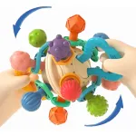 Sonajero Mordedor De Silicona Mordillo Bebé Para Dentición Color Azul Laberinto