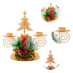 Candelabro Porta Velas X2 Decorativos Navidad 17cm Color Dorado