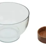 Bowl Vidrio Ensaladera Recipiente Con Base De Madera 16cm Color Transparente