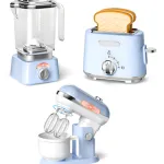 Juego De Cocina Electrodomésticos X3 Piezas Con Luz Y Sonido Color Celeste