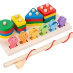 Juego Pesca + 4 Torres Encastre Madera Didactico Iman Peces Color Multicolor Tienda Cracovia Juguete 2 En 1
