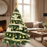 Arbolito Navidad Montañes Deluxe 1.80mt + Decoración Oro 