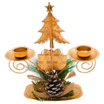 Candelabro Porta Velas X2 Decorativos Navidad 17cm Color Dorado