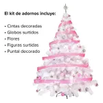 Arbol De Navidad Blanco Montañes Deluxe 1,80mts + Kit Rosa