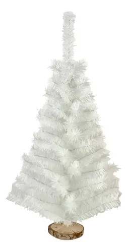 Producto Arbol De Navidad Blanco Mini Arbolito 0,80mts Base De Tronco Natural Imagen
