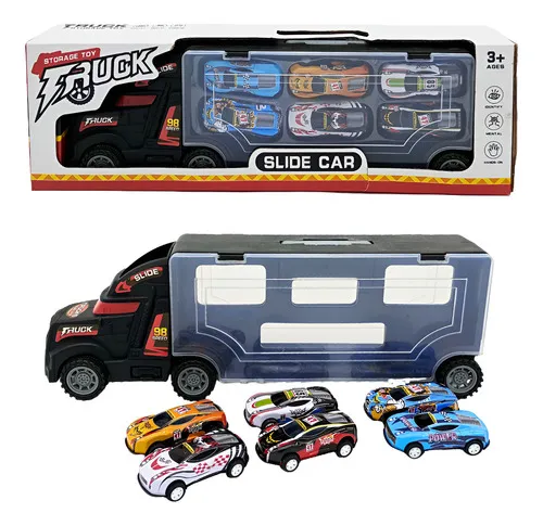 Producto Camión Porta Autos Valija + 6 Autos De Carrera A Fricción Color Negro Imagen