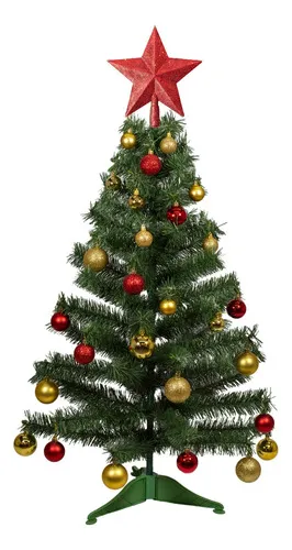 Producto Arbol De Navidad Decorado Arbolito 1.20m Pino Carioca Color Rojo/oro Imagen