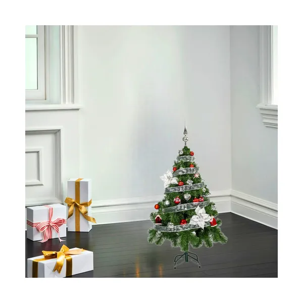 Arbolito Navidad Tronador Lujo 1,20m Kit 30 Deco Rojo Plata