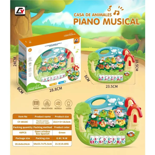 Piano Didáctico Granja Teclado Musical Con Sonido Y Luz Verde