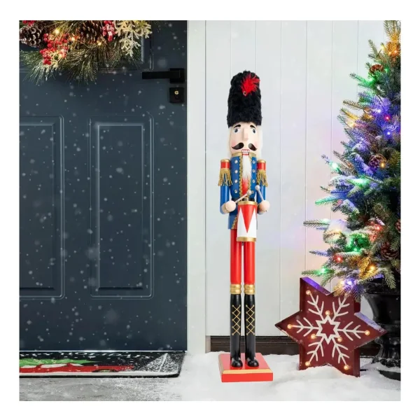 Cascanueces Navideño Gigante Soldado Rey Madera 1 Metro Rojo