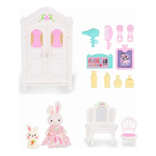 Casa Conejo Set Dormitorio Conejitos Juguete Accesorios Blanco