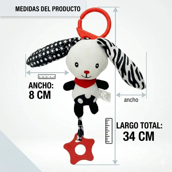 Peluche Colgante Bebé Conejito Sonajero Mordillo Cochecito B/n