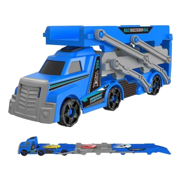 Camion Transportador Lanzador + 3 Autos De Carrera Niños Azul